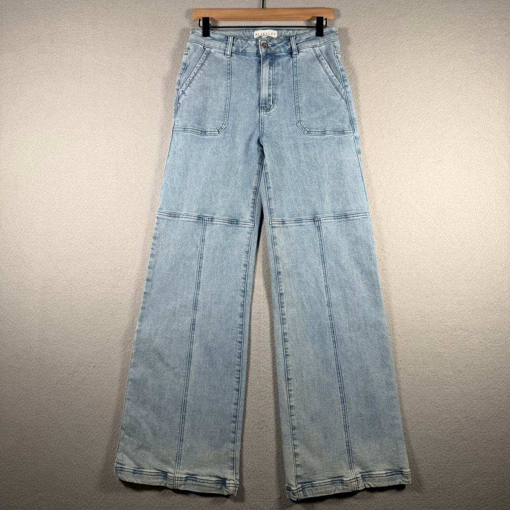 Blakeley Womens Light Wash Wide Leg Seamed Patch Pocket Jeans BLP5122 Size 9